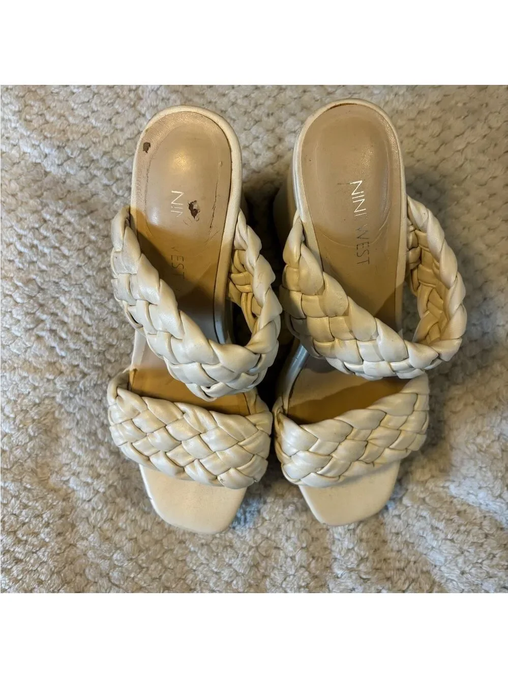 Nine West White Woven Wedges
